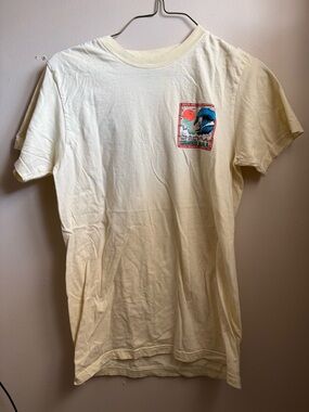surf style Cream Crewneck Tee with Small Surf Graphic